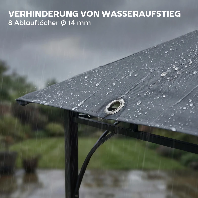 Outsunny Pavillon 3,2x3,2 m Stabil Winterfest Gartenpavillon mit ausziehbaren Dachüberstand, Doppeldach Dunkelgrau