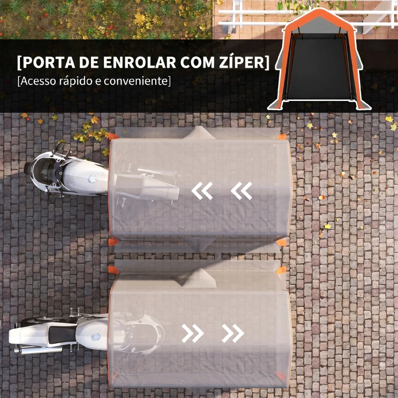 Outsunny Tenda Garagem Portátil 2,4x1,8 m para Carro Impermeável com Porta Zipada e Enrolável, Janelas UPF30+ Cinzento Claro