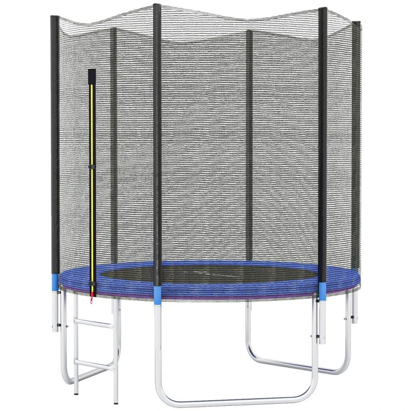 SPORTNOW Trampolino Elastico con Scaletta e Rete di Sicurezza, in Acciaio e Plastica, Ø180x200 cm, Blu