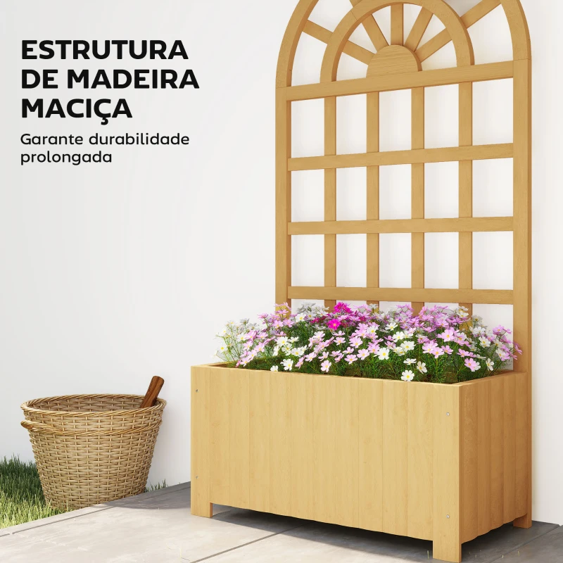 Outsunny Floreira com Treliça de Madeira para Plantas Trepadeiras com Orifícios de Drenagem Floreira Elevada 60x30x120 cm Madeira
