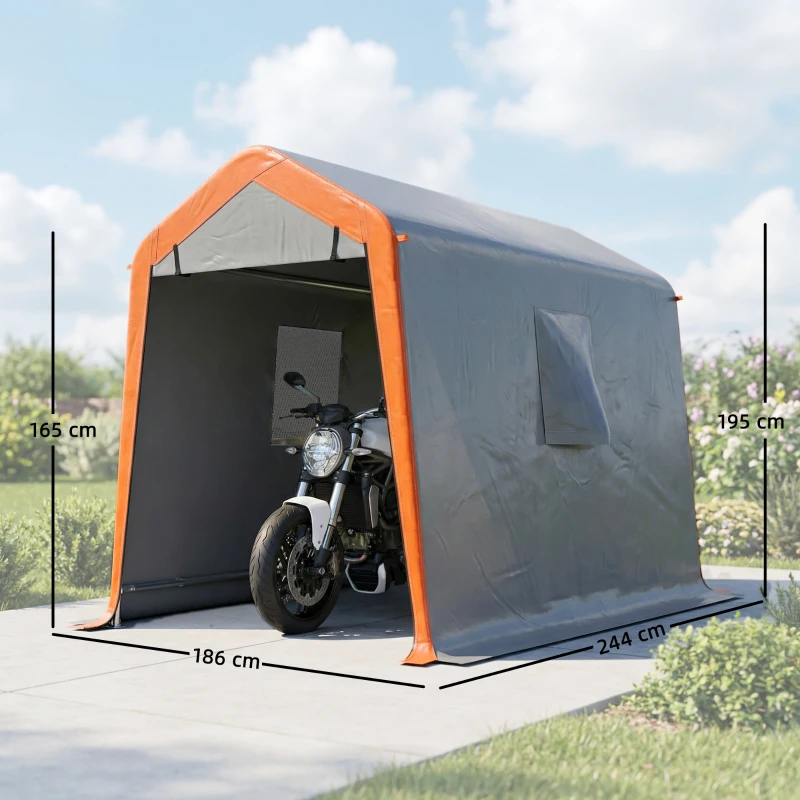 Outsunny Tenda Garagem Portátil 2,4x1,8 m para Carro Impermeável com Porta Zipada e Enrolável, Janelas UPF30+ Cinzento Claro