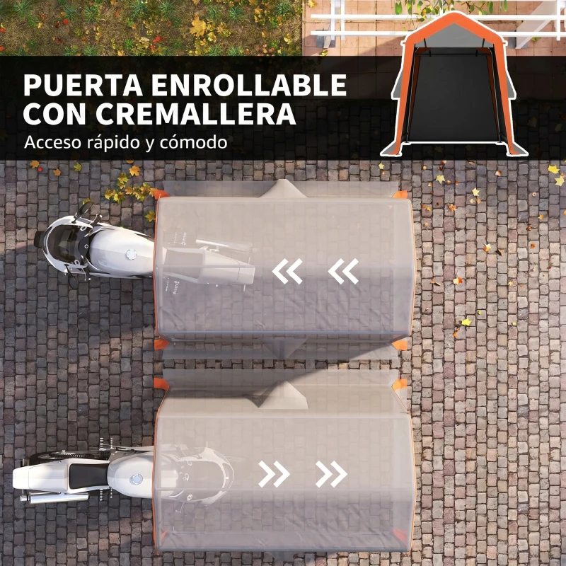 Outsunny Carpa Garaje Portátil 2,4x1,8 m para Coche Impermeable con Puerta Enrollable con Cremallera Ventanas UPF30+ Gris Claro
