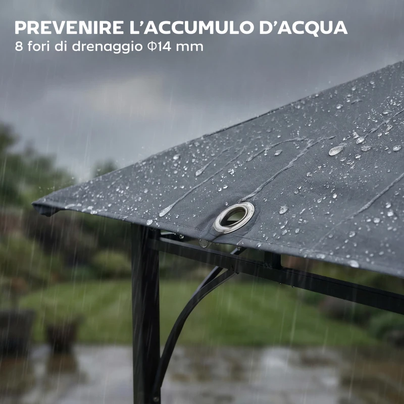Outsunny Gazebo da Giardino con Tetto Estensibile e Fori di Drenaggio, in Metallo e Poliestere, 3.2x3.2 m, Grigio Scuro