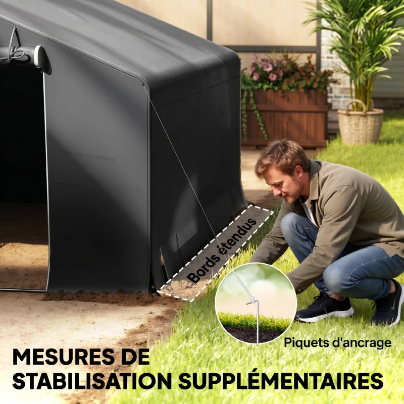 Outsunny Abri de jardin tente de stockage imperméable abri moto porte enroulable fermeture éclair, 300 x 300 x 210 cm, gris foncé