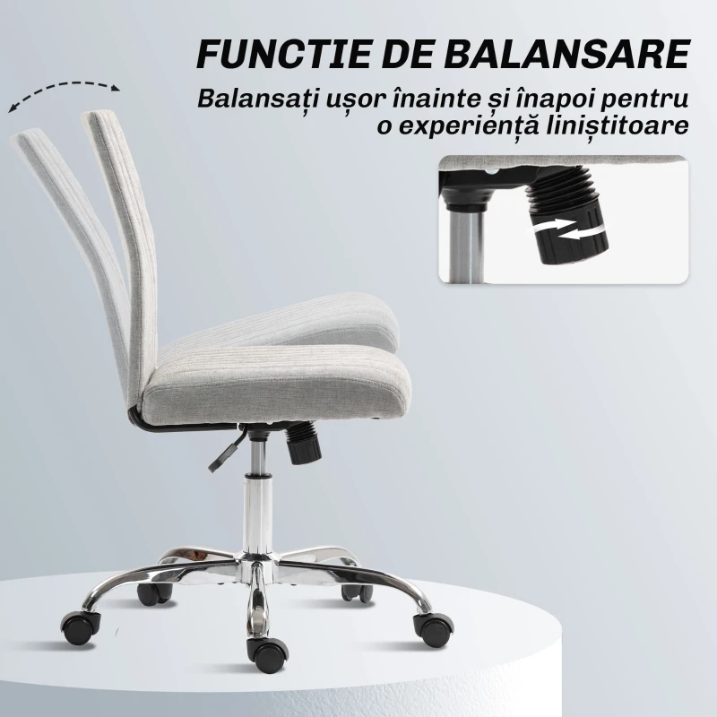 HOMCOM Scaun de Birou fără Brațe, cu Înălțime Reglabilă și Șezut Rotativ, Tapițerie din Material Textil, Gri
