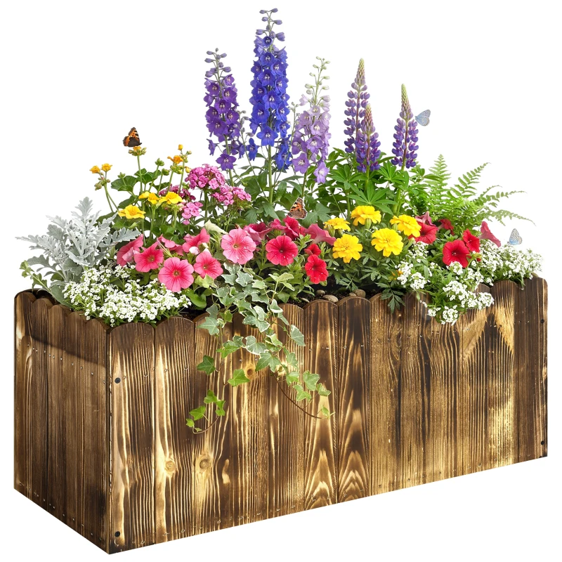 Outsunny Fioriera da Giardino Rettangolare per Interni ed Esterni, in Legno di Abete, 80x33x30 cm, color Legno