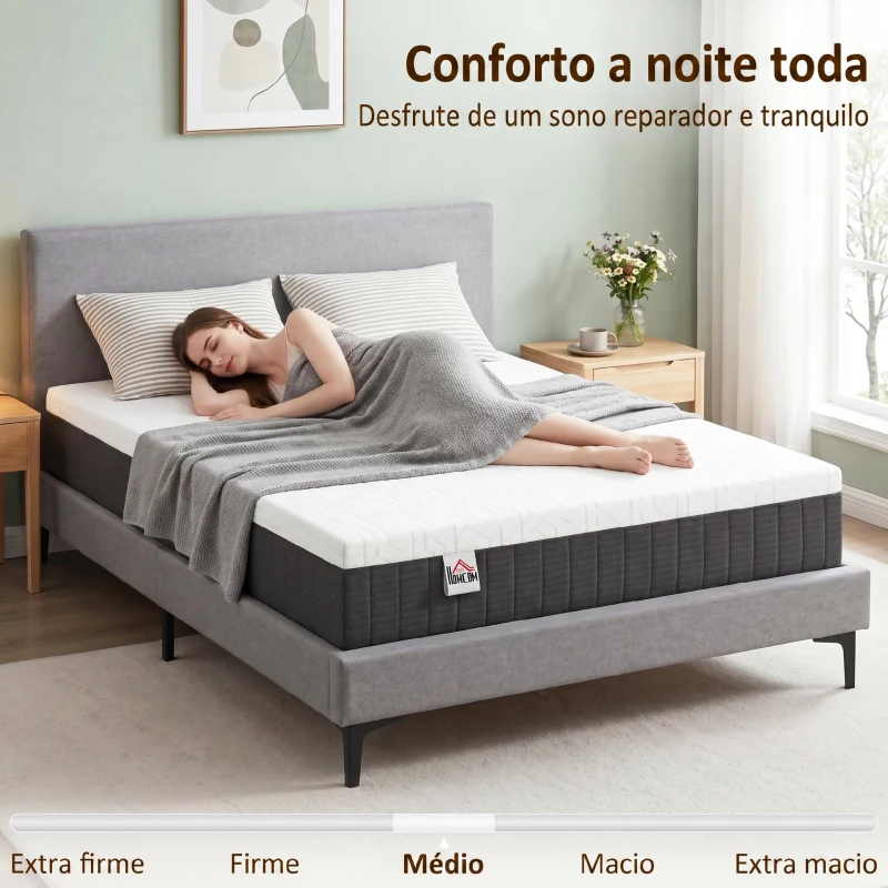 HOMCOM Colchão 190x135 cm Espessura 25 cm Colchão Viscoelástico com Molas Ensacadas de 7 Zonas Firmeza Média Capa Lavável