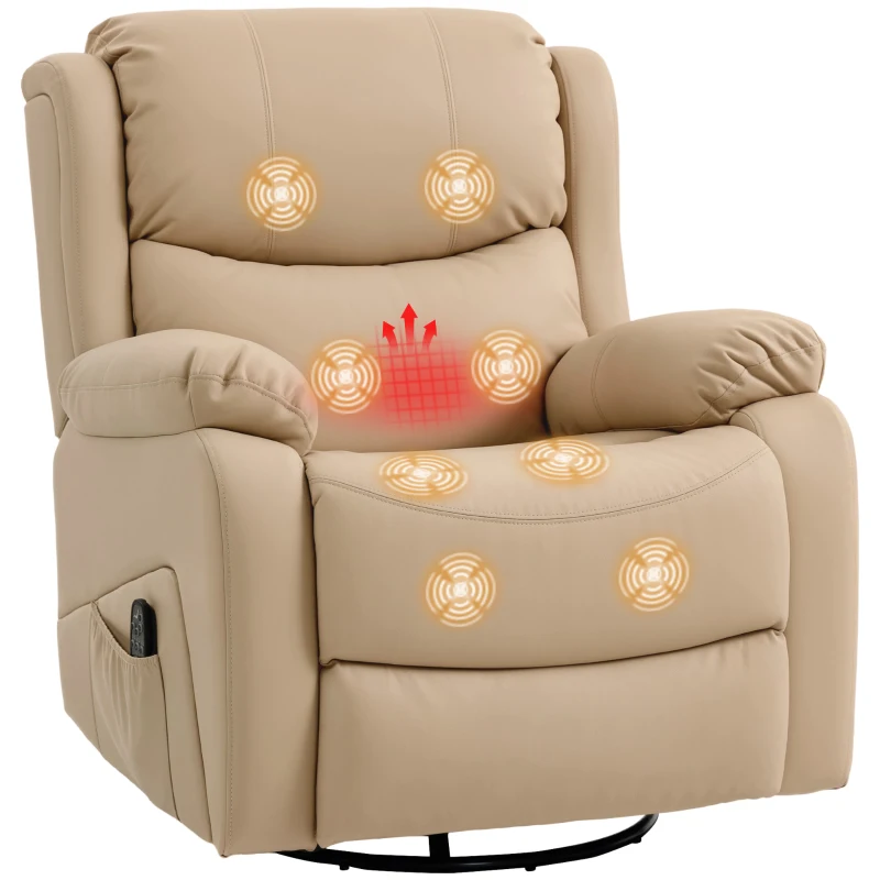 HOMCOM Poltrona Relax Reclinabile con 8 Punti Massaggianti, Riscaldanti e Poggiapiedi, 87x97X100 cm, Beige