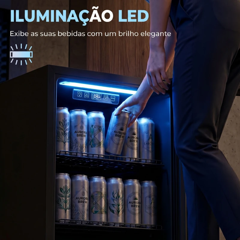 HOMCOM Frigorífico de Bebidas 70 L com Porta de Vidro Duplo Iluminação LED 2 Prateleiras Ajustáveis para 70 Latas