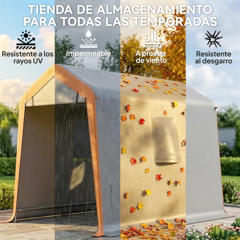 Outsunny Carpa Garaje Portátil 2,4x1,8 m para Coche Impermeable con Puerta Enrollable con Cremallera Ventanas UPF30+ Gris Claro