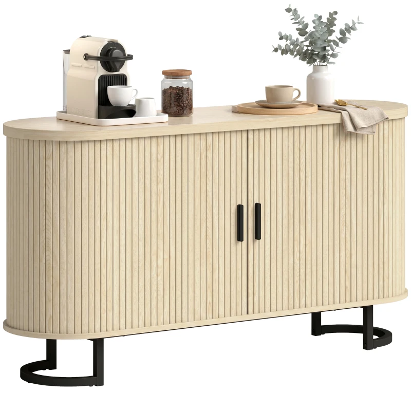 HOMCOM Credenza da Soggiorno, Mobile Contenitore Ovale con 2 Porte Scorrevoli e Ripiani Regolabili, 140x40x75 cm, Legno Naturale