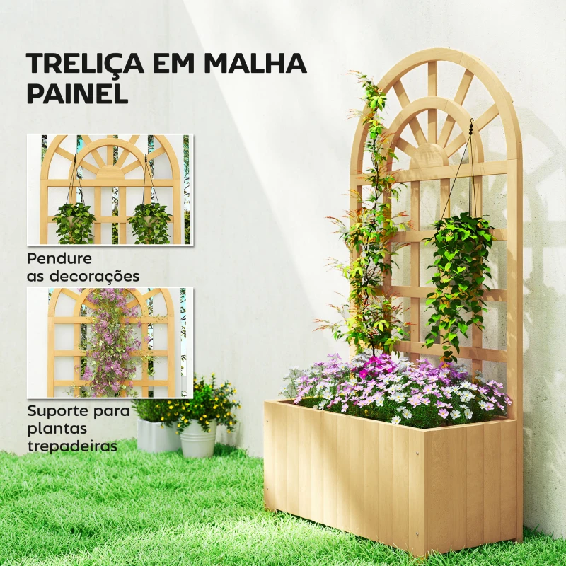 Outsunny Floreira com Treliça de Madeira para Plantas Trepadeiras com Orifícios de Drenagem Floreira Elevada 60x30x120 cm Madeira