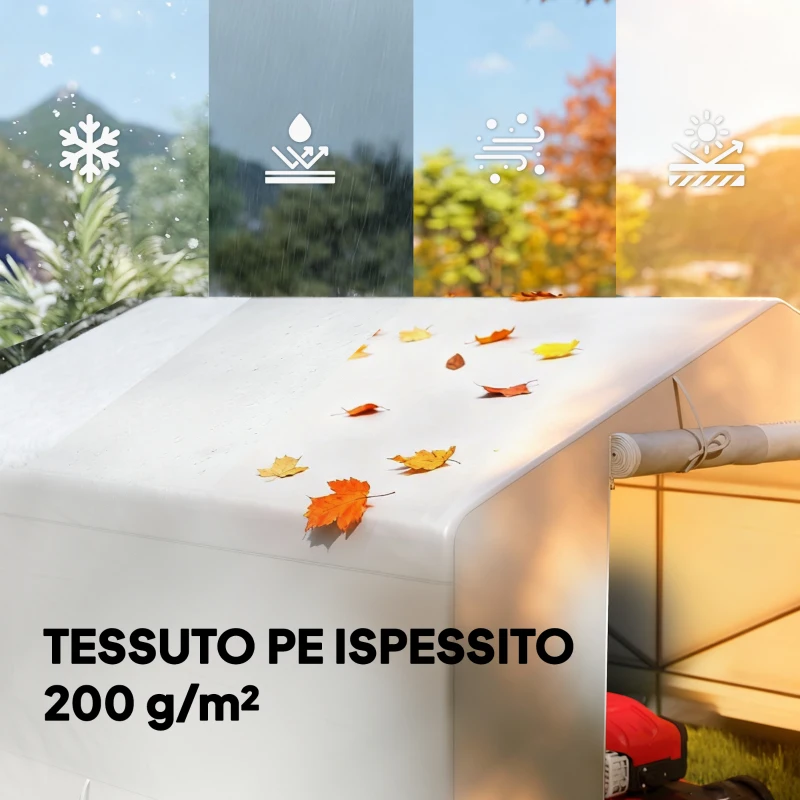 Outsunny Capanno da Giardino e Tenda Garage 3x3 m Impermeabile con Porta Avvolgibile, Metallo e PE, Bianco