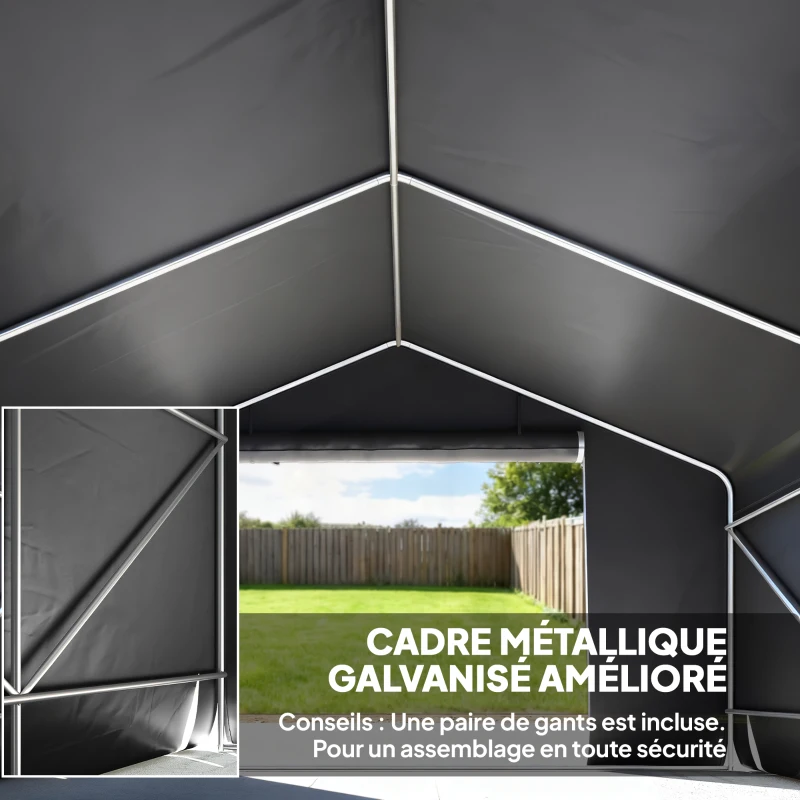 Outsunny Abri de jardin tente de stockage imperméable abri moto porte enroulable fermeture éclair, 300 x 300 x 210 cm, gris foncé