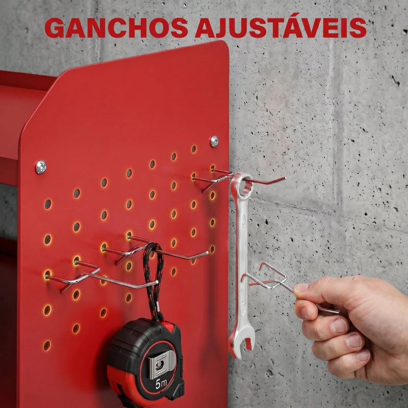 Outsunny Organizador de Ferramentas de Jardim Prateleira de Armazenamento de Parede de 2 Níveis para Garagem com Bandeja e Ganchos