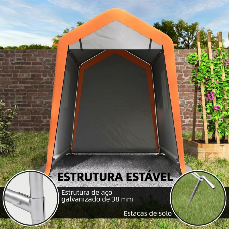 Outsunny Tenda Garagem Portátil 2,4x1,8 m para Carro Impermeável com Porta Zipada e Enrolável, Janelas UPF30+ Cinzento Claro