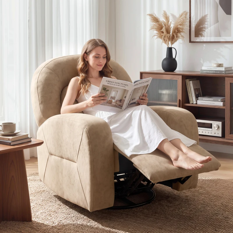 HOMCOM Relaxsessel, 360° Drehbarer Liegesessel mit Wolkenweichem Samtstoff, Breitem Sitz, für Wohnzimmer, Khaki