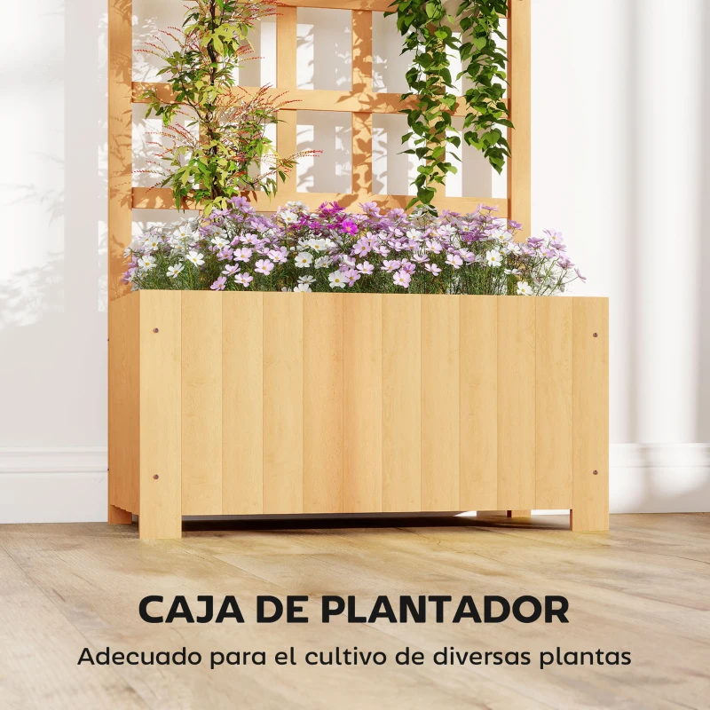 Outsunny Jardinera con Enrejado de Madera con Drenaje para Cultivos Verduras Flores Hierbas 60x30x120 cm Natural
