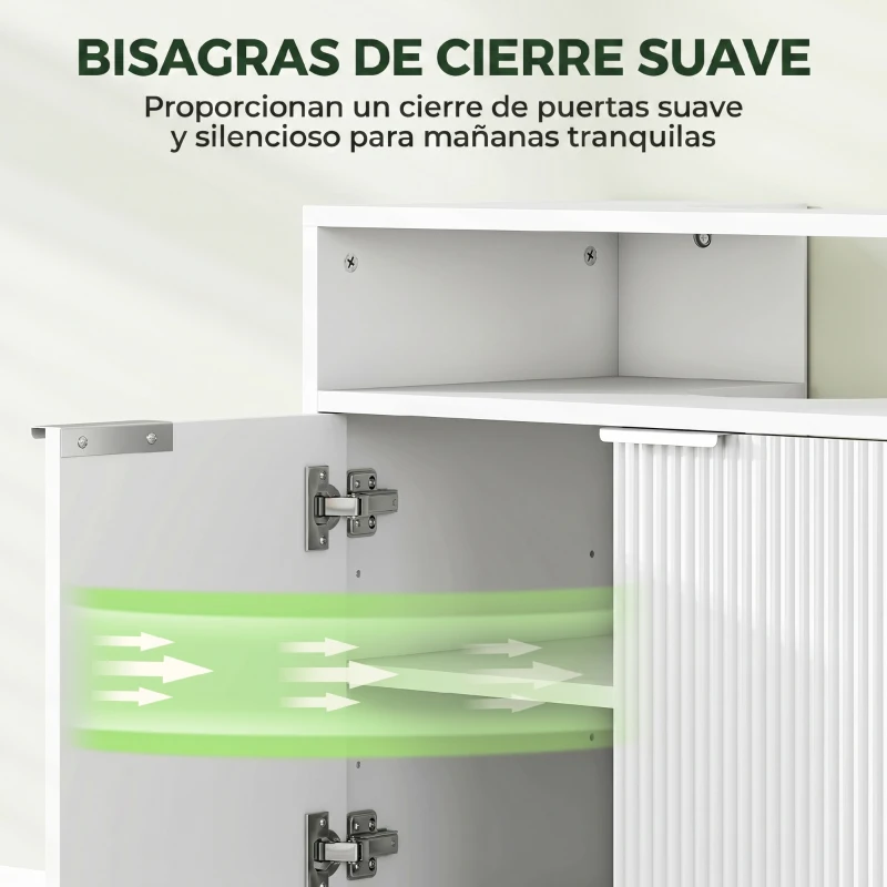 HOMCOM Mueble bajo Lavabo con 2 Puertas Acanaladas y Compartimento Abierto para Lavabo sin Pedestal 60x33x63 cm Blanco