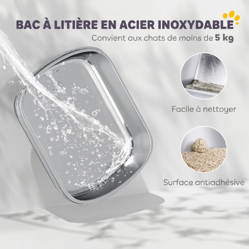 PawHut Maison de Toilette pour Chat Bac à Litière Fermé, Nettoyage facile, Bac Acier Inoxydable, 52,4x41,3x39,9cm, gris foncé