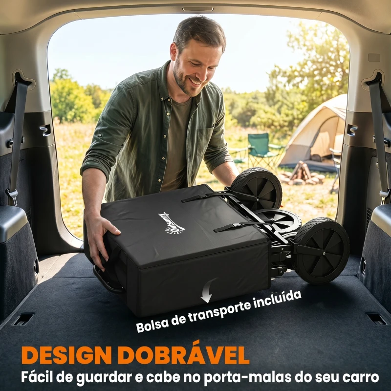 Outsunny Carrinho de Transporte Dobrável com Toldo Removível e Alça Ajustável Capacidade 100 kg para Campismo 97x52x105 cm Preto