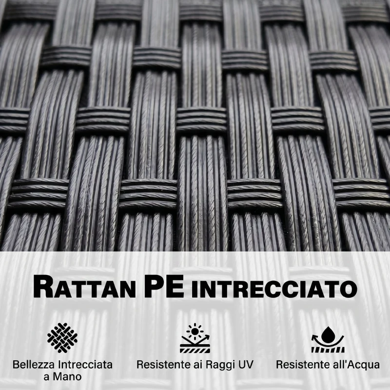 Outsunny Divanetto per Esterni 2 Posti con Tavolino da Caffè, in Acciaio e Rattan PE, 137x59x82 cm, Nero