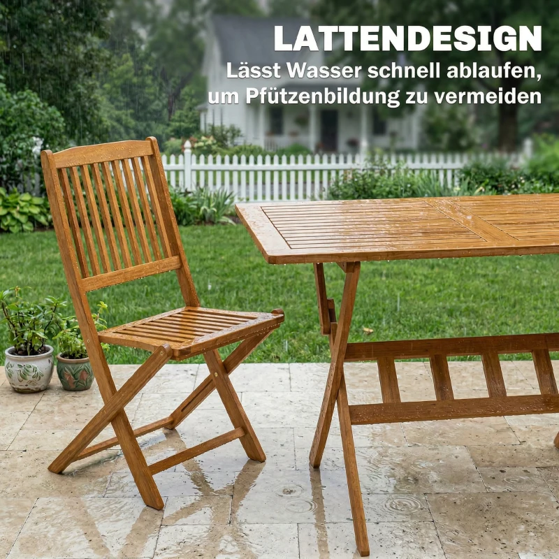 Outsunny Gartenmöbel Set holz FSC 5-teilig Klappbar Tisch mit 4 Klappstühlen Lattendesign für Garten Naturholz