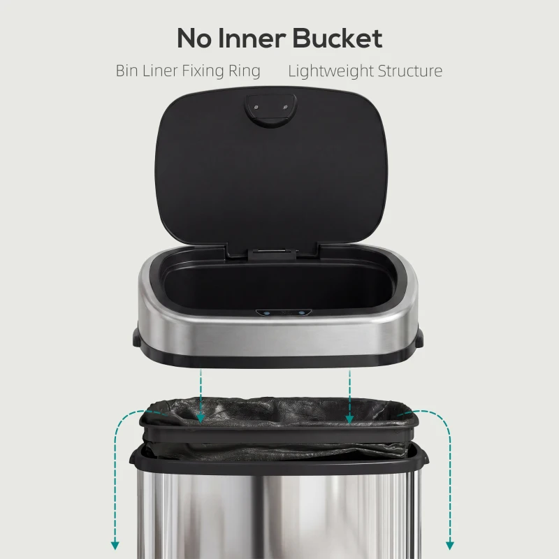 HOMCOM Stainless Steel Kitchen Sensor Dustbin Automatic Touchless Rubbish Garbage Waste Bin 58L Silver