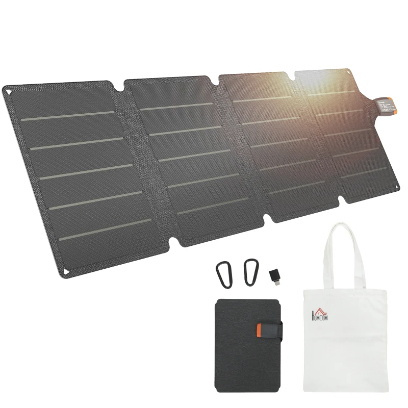 HOMCOM Caricabatteria Solare 36W Pieghevole con Attacco Tipo-C, Impermeabile IP67 in ETFE, Grigio
