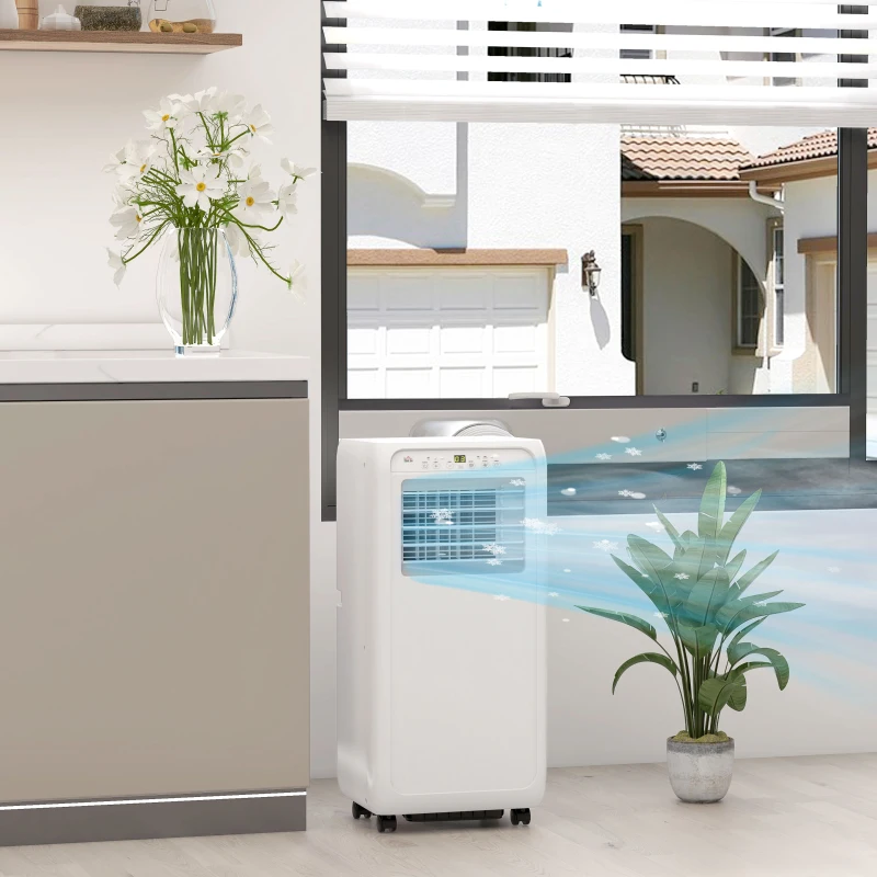 HOMCOM Condizionatore Mobile per Stanze fino a 28m², con Deumidificatore, Timer 24H, Ruote, Kit per Montaggio su Finestra, 33x28x68,5 cm, Bianco