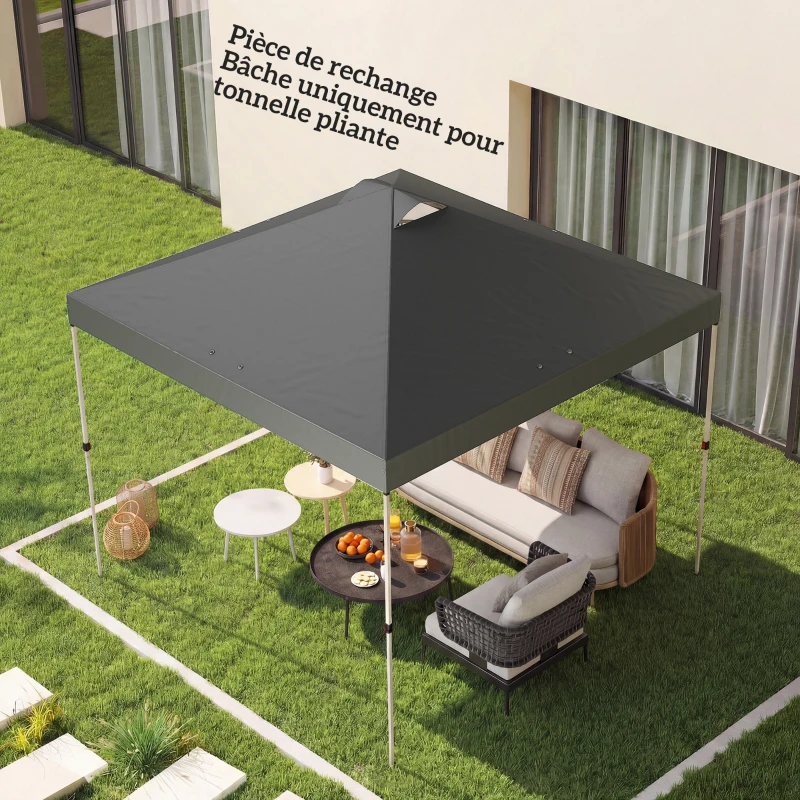 Outsunny Toile de Rechange pour Tonnelle 3 x 3 m UV50+ Imperméable avec 8 Trous de Drainage 3 x 3 m, Gris Foncé