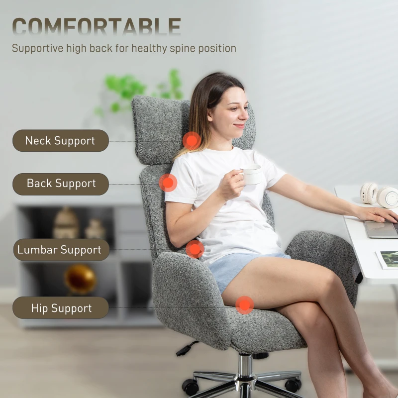 HOMCOM Bürostuhl mit verstellbarer Kopfstütze, ergonomischer Schreibtischstuhl, Kippfunktion, höhenverstellbar, Dunkelgrau