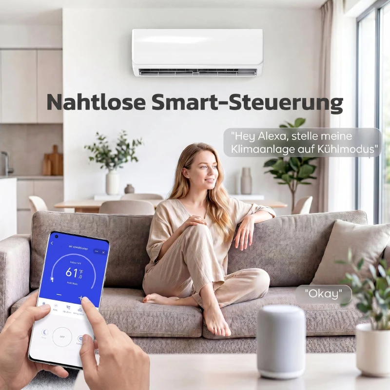HOMCOM 9000 BTU Mini-Split-Klimaanlage & Wärmepumpe, WLAN-fähige Inverter-Klimaanlage mit Installationskit