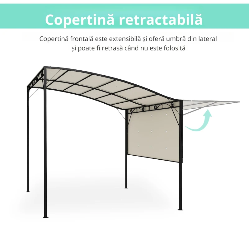 Outsunny Pavilion cu extensie de acoperiș pliabil, rezistent la intemperii 3 x 2,5 m Alb-crem