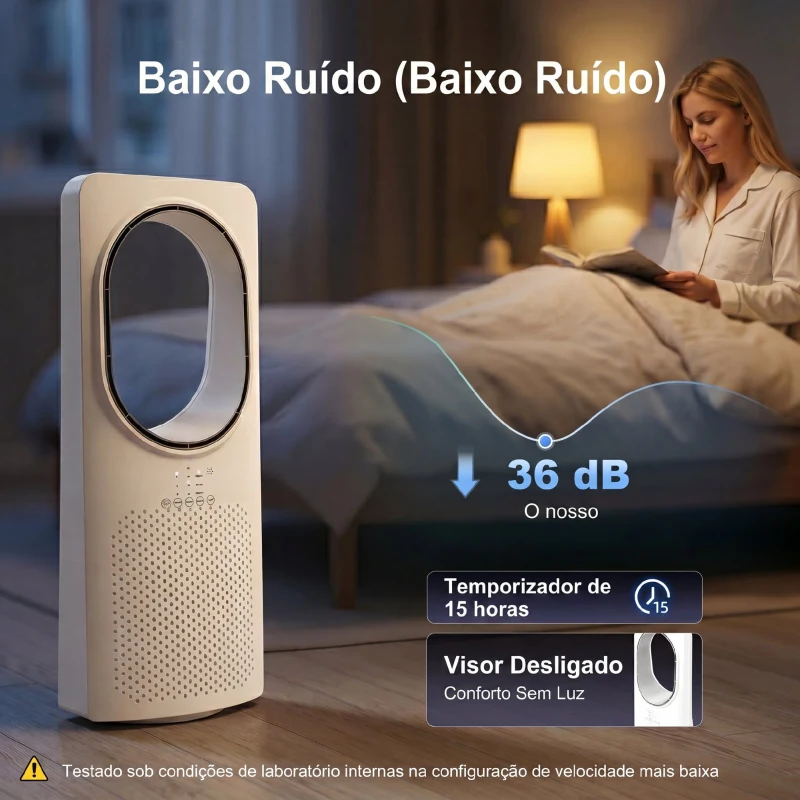 HOMCOM Ventoinha de Torre Silencioso 36dB Ventoinha sem Pás com Controlo Remoto Oscilação 45° 3 Velocidades 3 Modos Temporizador 15H 24x19x62 cm Branco