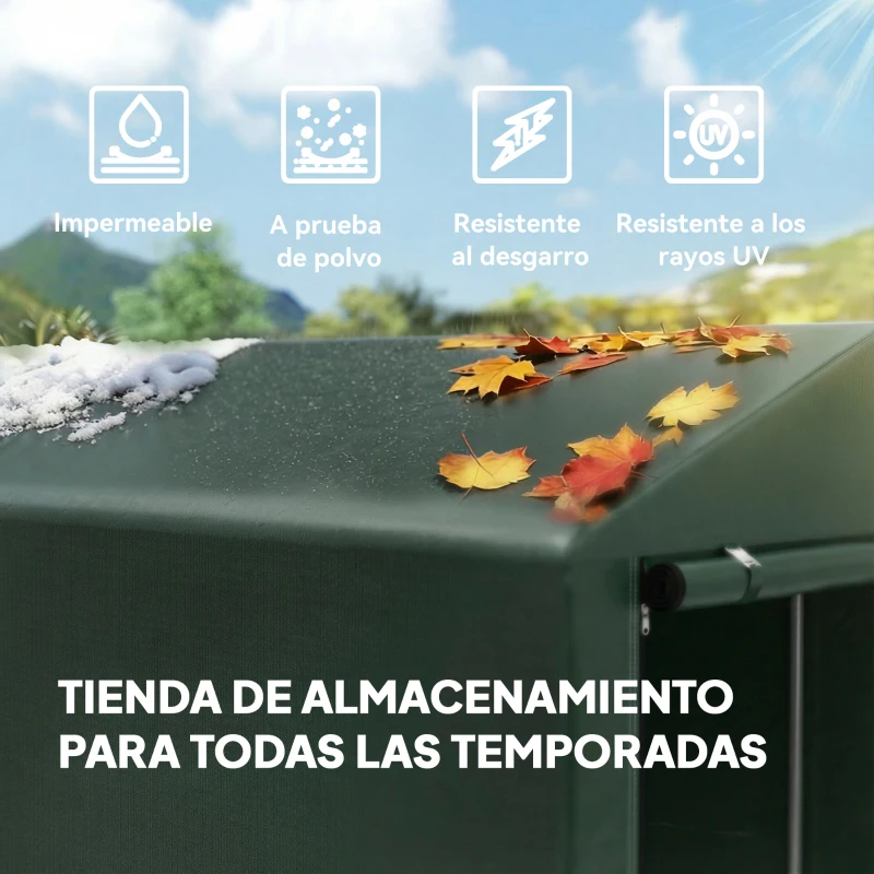 Outsunny Carpa de Jardín para Bicicletas 1,2x1,8x1,65 m con 2 Habitaciones Puerta con Cremallera Impermeable Anti-UV Verde