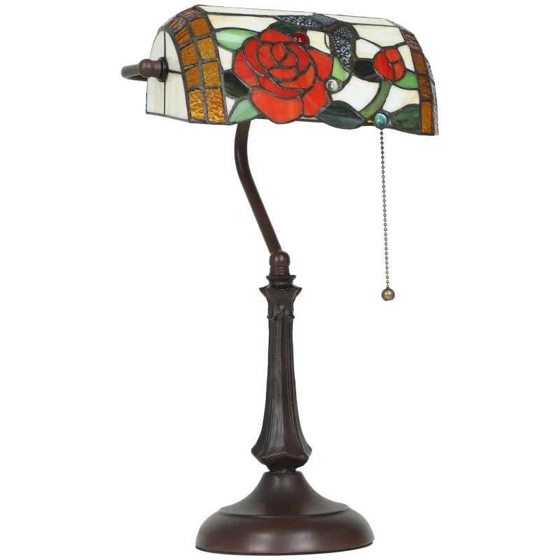 HOMCOM Tiffany-Style Rose and Butterfly Table Lamp - Multi