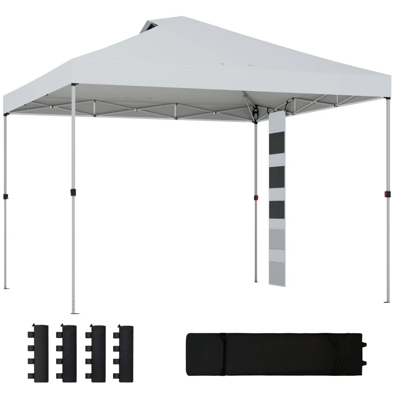 Outsunny Gazebo 3x3 m Pop Up con Tasche Portaoggetti e Sacchi di Sabbia, in Metallo e Tessuto Oxford, Bianco