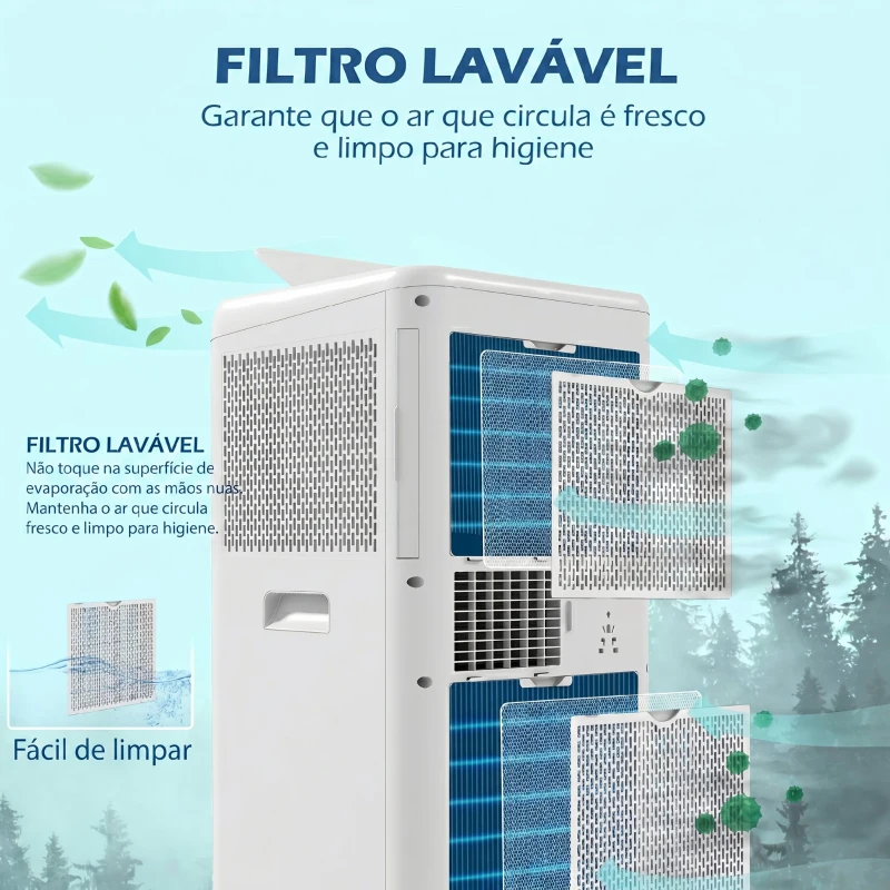 HOMCOM Ar Condicionado Portátil 12.000 BTU Portátil 5 em 1 Arrefecimento Desumidificador Ventoinha Temporizador 24H e Controlo Remoto para 35 m² Branco