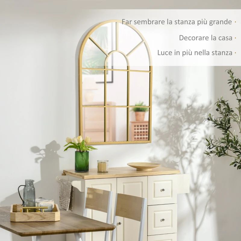 HOMCOM Specchio Moderno a Parete a forma di Arco 70x50 cm per Camera da Letto e Soggiorno, Oro