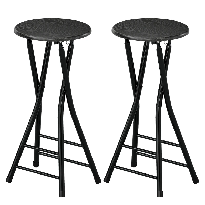HOMCOM 2er-Set Klappbare Barhocker, Runde Barstühle mit Doppel-Fußstütze, Stahlgestell, Schwarz