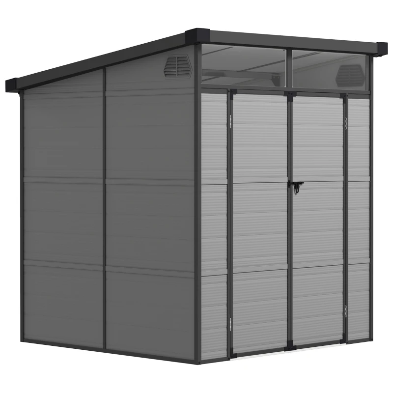 Outsunny Casetta da Giardino in Plastica Porta Attrezzi con Finestre, Prese d'Aria e Blocco, 1.9x1.9 m, Grigio Chiaro