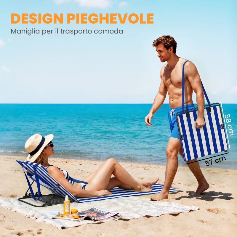 Outsunny Set 2 Materassini Mare con Schienale Regolabile su 4 Livelli, in Acciaio e Poliestere, 154x57x52 cm, Blu Bianco