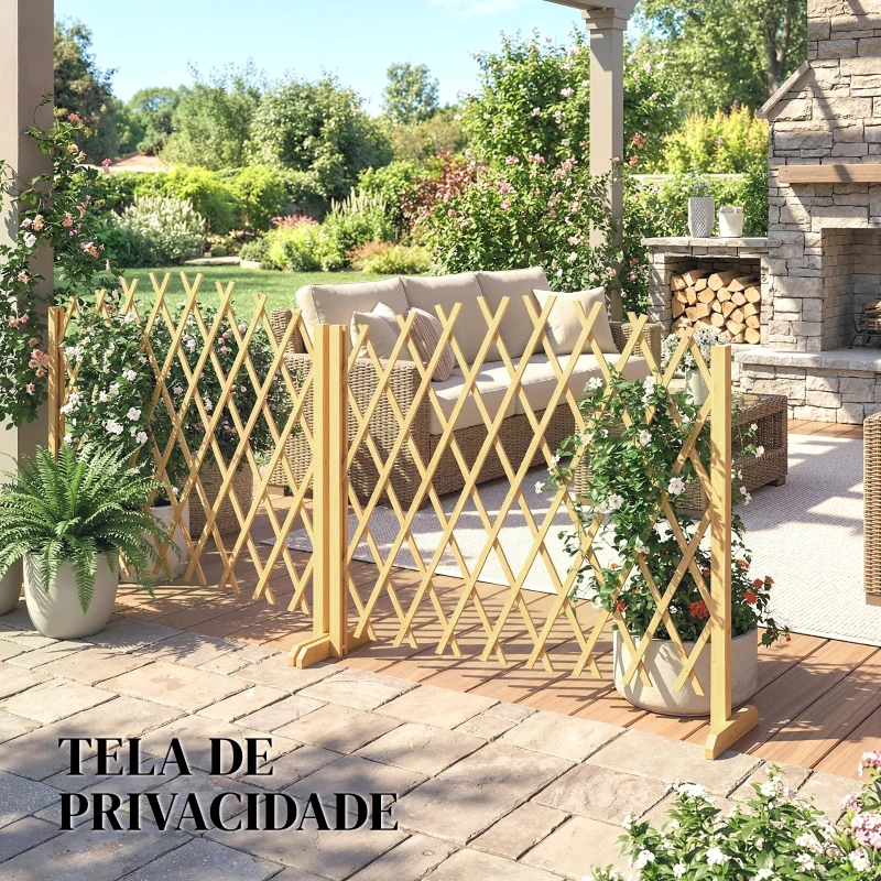 Outsunny Conjunto de 2 Painéis de Vedações de Jardim Exterior Extensíveis de Madeira para Decoração de Terraço 180x30x103 cm Madeira