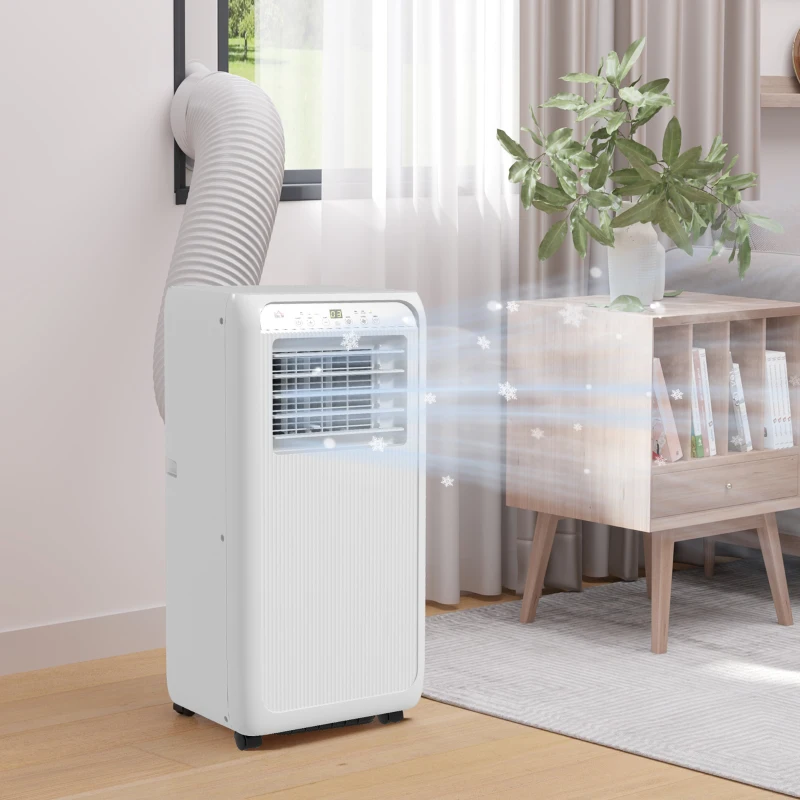 HOMCOM Condizionatore Mobile per Stanze fino a 28m², con Deumidificatore, Timer 24H, Ruote, Kit per Montaggio su Finestra, 33x28x68,5 cm, Bianco