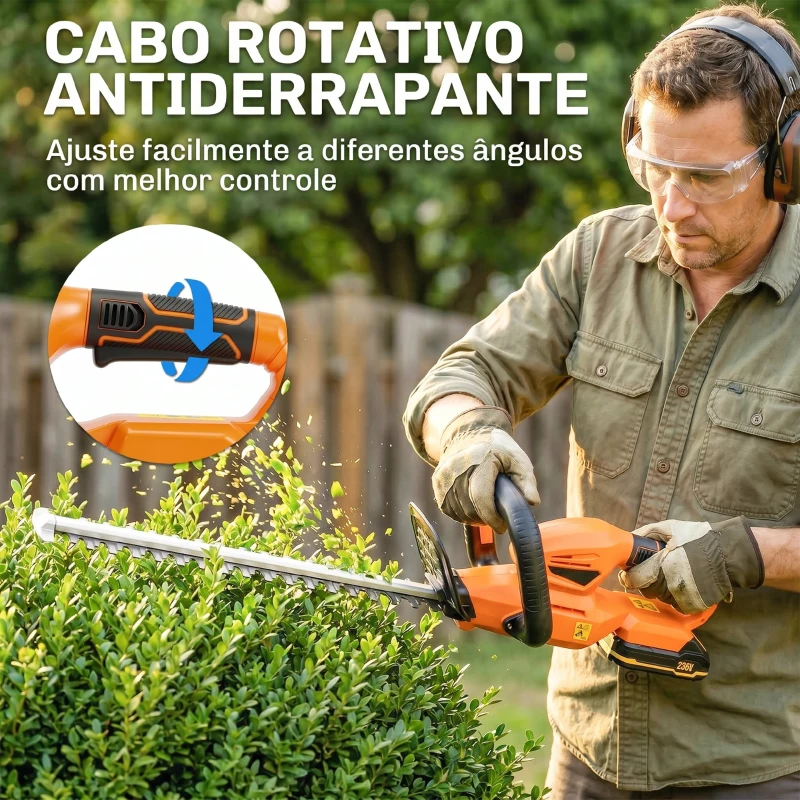 Outsunny Cortador de Sebes a Bateria 18V com Bateria de 2000mAh Lâmina de Dupla Ação 51 cm Motor sem Escovas e Carregador Laranja