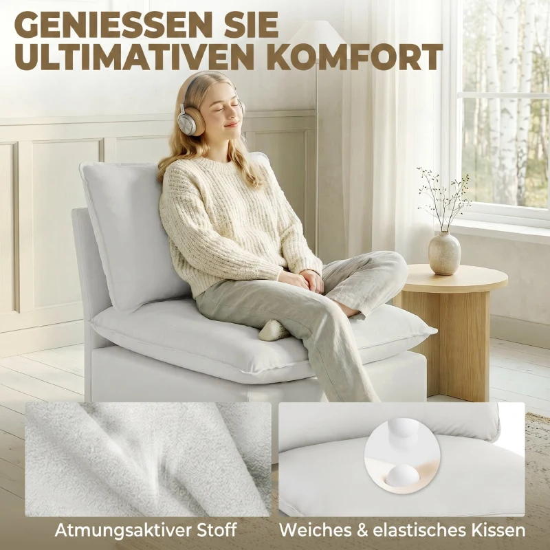 HOMCOM Akzentstuhl, Moderner Leathaire-Stuhl mit Breiter und Tiefer Sitzfläche, Dicke Polster, Einfache Montage, Grau