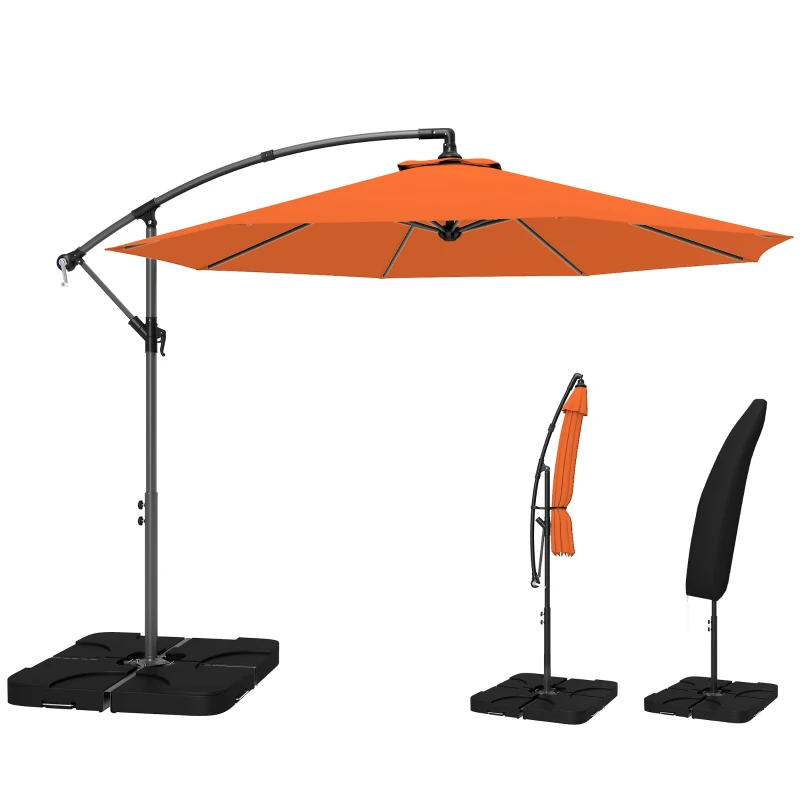 Outsunny 3m Overhanging Parasol, with Base, Weights and Cover - Orange