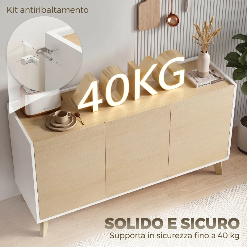 HOMCOM Credenza Buffet con Ante Soft-Close 120 cm Effetto Legno e Bianco