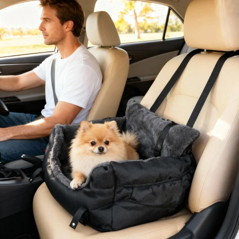 PawHut Dog Car Seat for Small Dogs with Fixed Buckle, Safety Leash, Washable Cover, 58 x 45 x 28 cm, Black